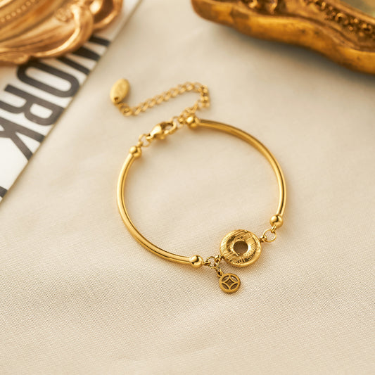 Women's 18K Gold-Plated Titanium Steel Lucky-Character Safety-Buckle Bracelet