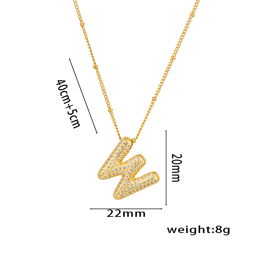 Hip-Hop Ice Sugar Zircon Quartz Letter Pendant American INS Fashion Necklace