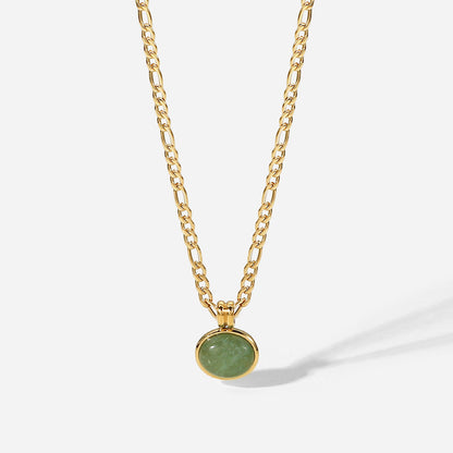 14K Green Aventurine Round Pendant Necklace