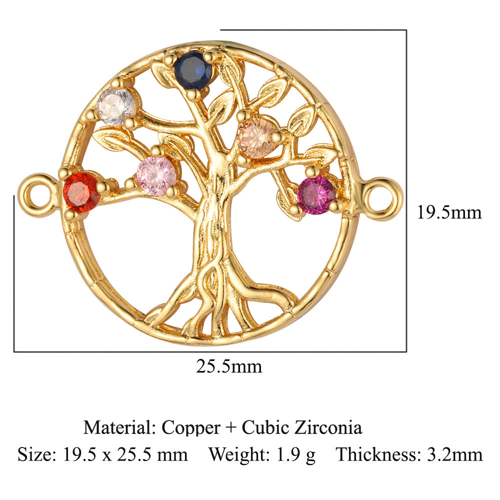 Accesorios de conexión de cobre y circonita con forma de pluma de ojo del árbol de la vida 