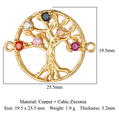 Accesorios de conexión de cobre y circonita con forma de pluma de ojo del árbol de la vida 