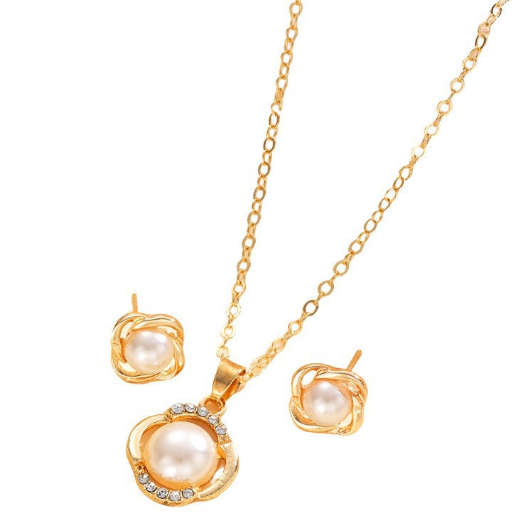 Imitation Pearl Necklace & Earring Set