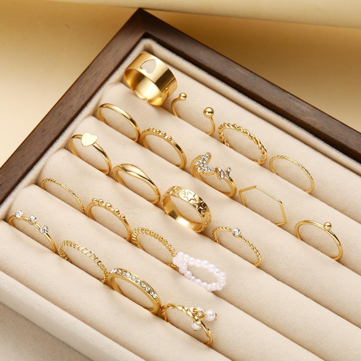 21Pcs Butterfly & Pearl Ring Set