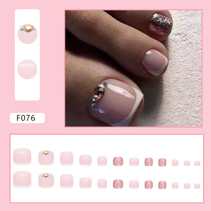 French Diamond Glitter Toe Nails
