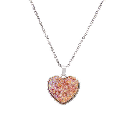 Electroplated dyed crystal stainless steel heart-shaped necklace
