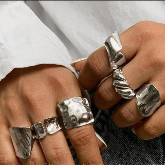 Golden Lava Irregular Droplet Ring Set