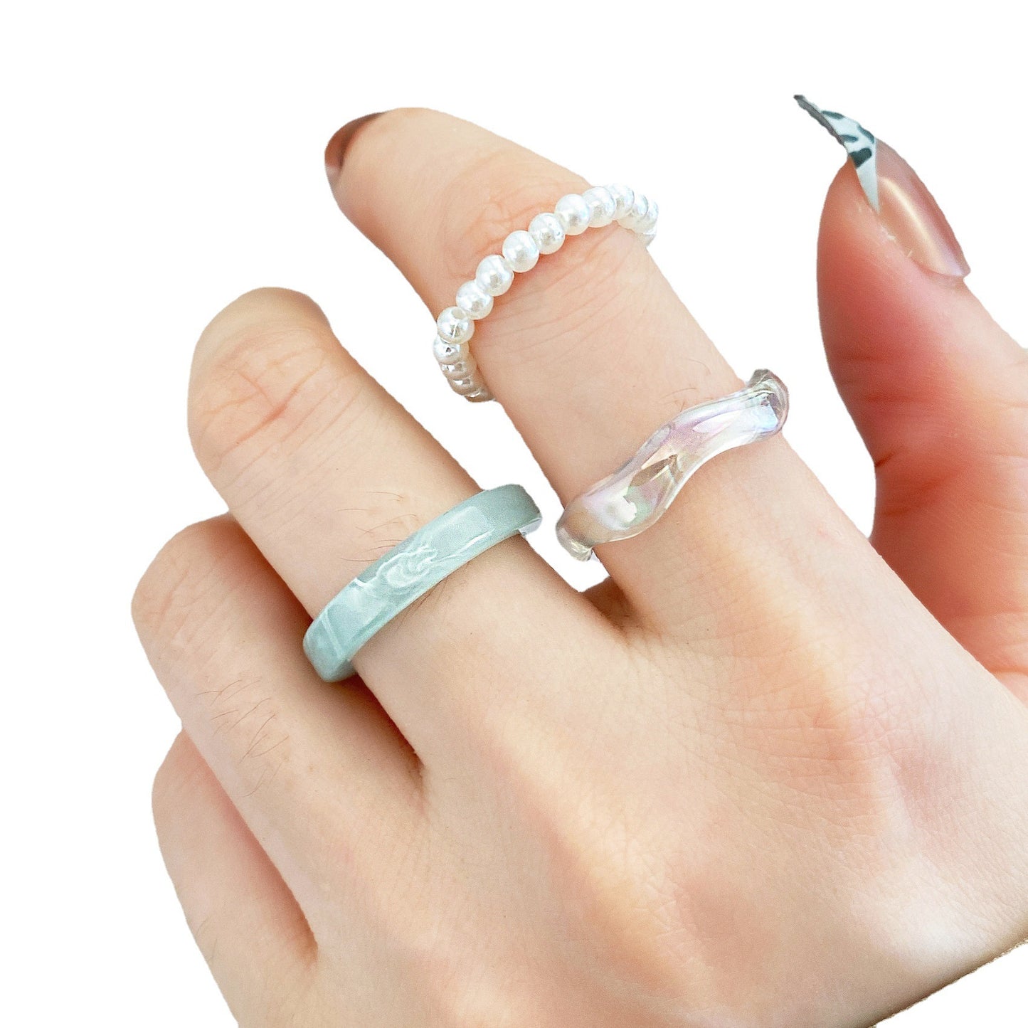 Resin Pearl Ring Set (3-Piece)