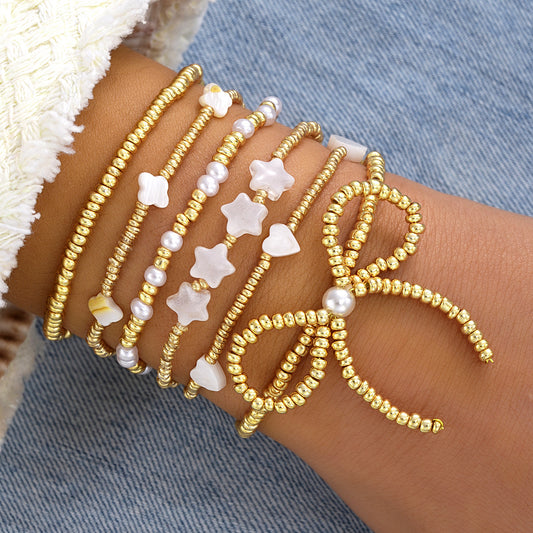 CCB Bow Pearl Beach Bracelet Set (6-Piece)