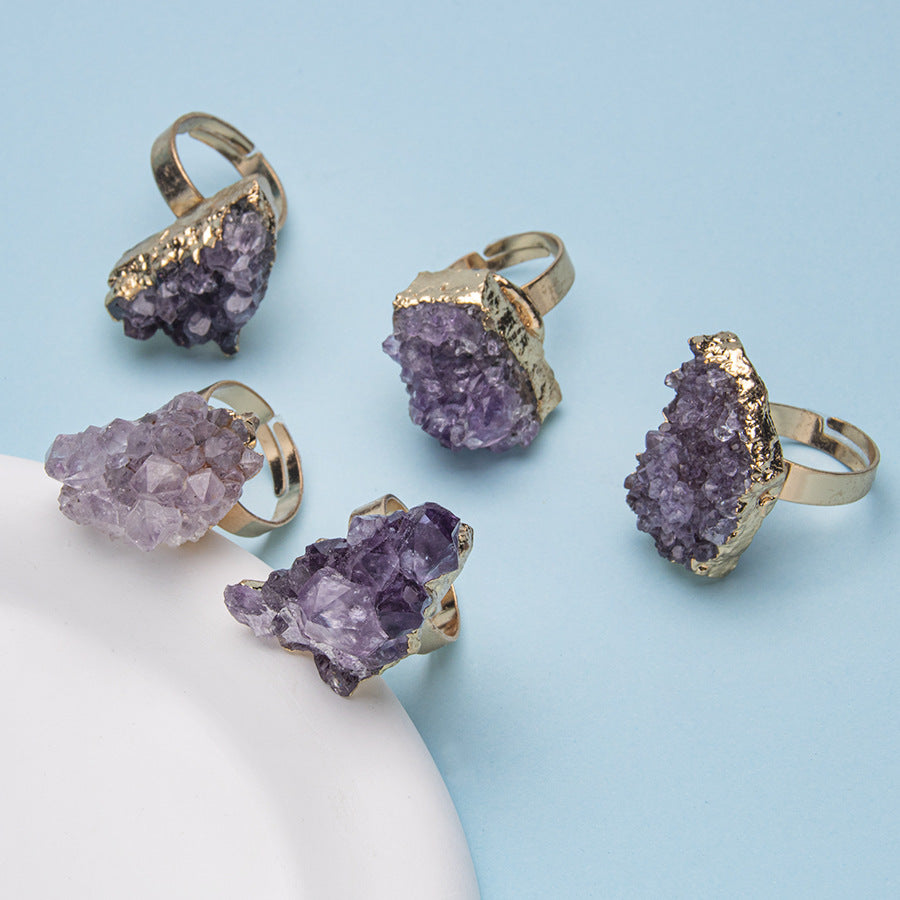 Amethyst Cluster Gold Plated Open Ring