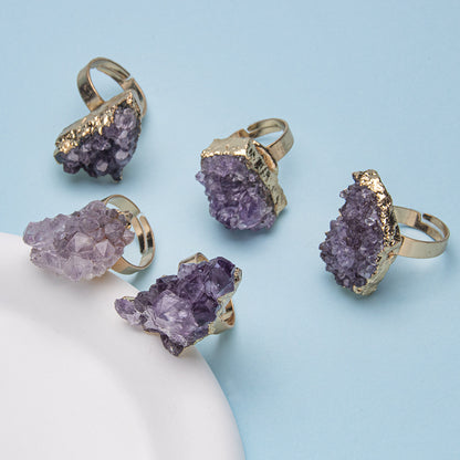 Amethyst Cluster Gold Plated Open Ring