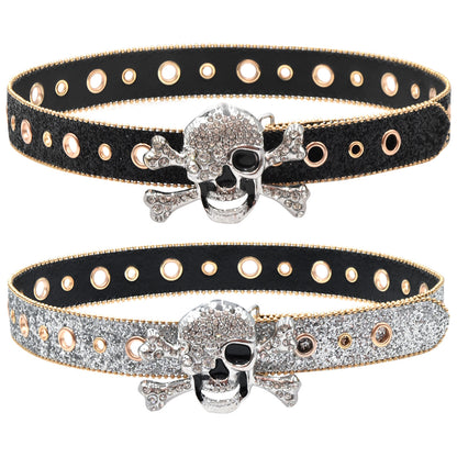 Silver Big Skull Rhinestone Belt