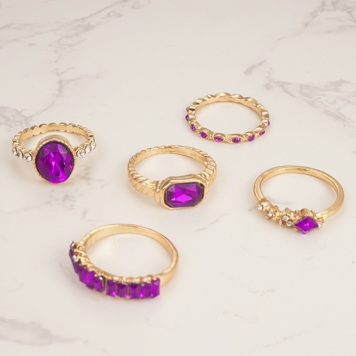 Juego de 5 anillos estilo anillo morado 