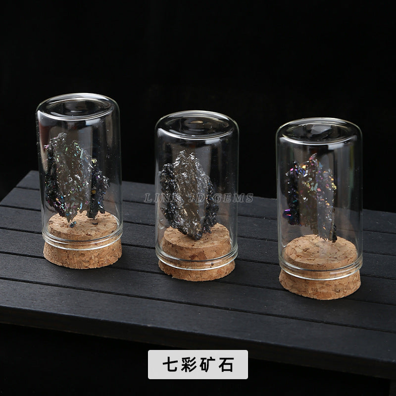 Botella de los deseos con muestra de mineral de roca de cristal 