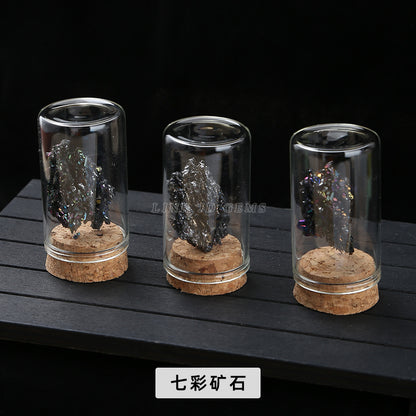 Botella de los deseos con muestra de mineral de roca de cristal 