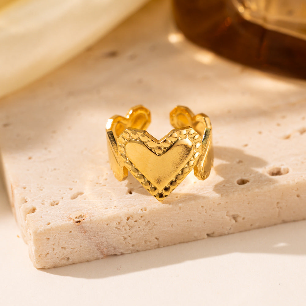 18K Gold Titanium Steel Heart Ring