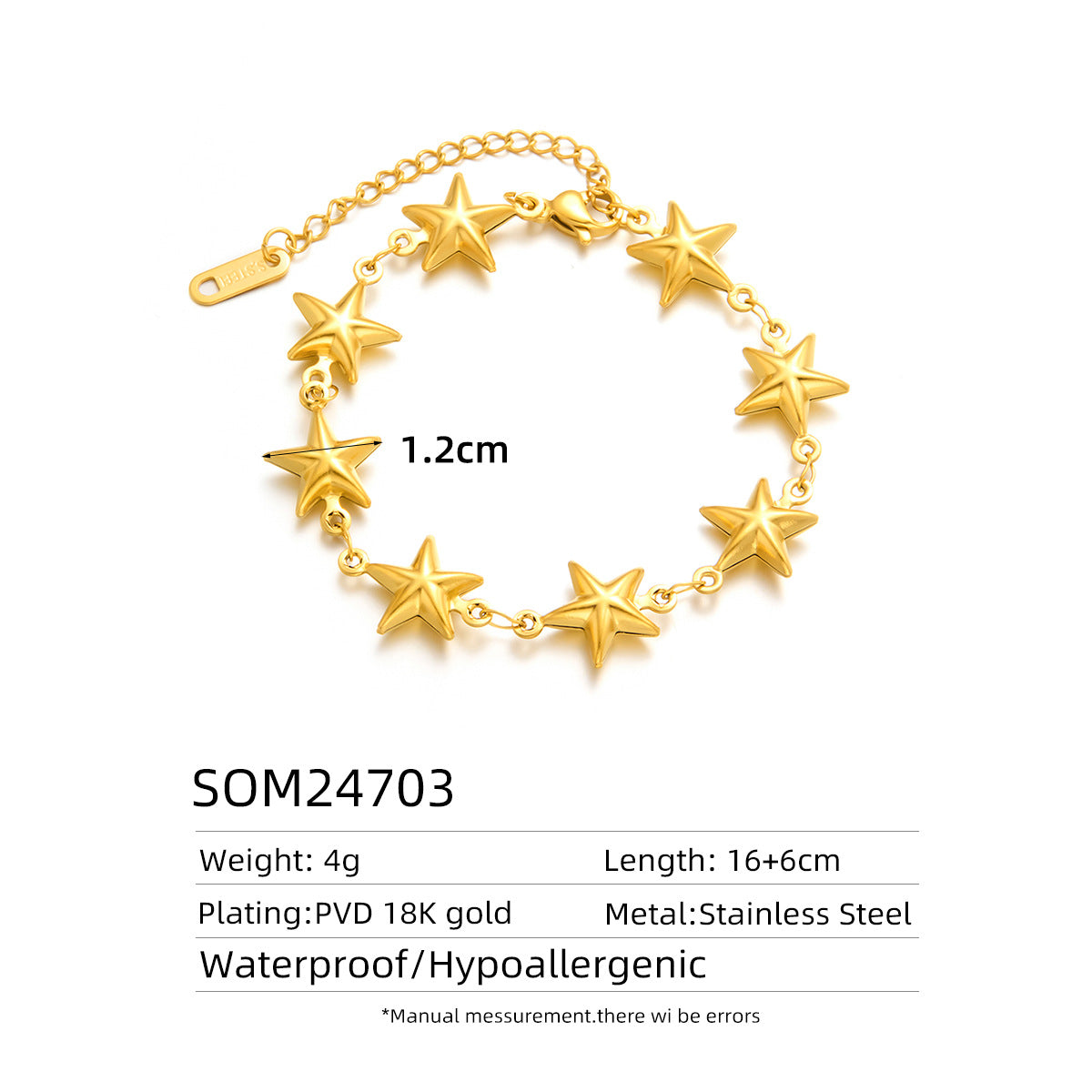 18K Gold Titanium Steel Hypoallergenic Waterdrop Heart Cross Bracelet