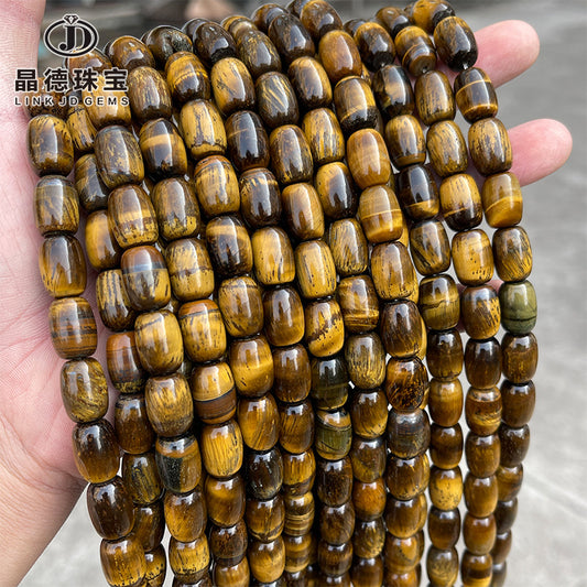 Espaciador de cuentas de barril de piedra de ojo de tigre amarillo natural de 10 * 14 mm 