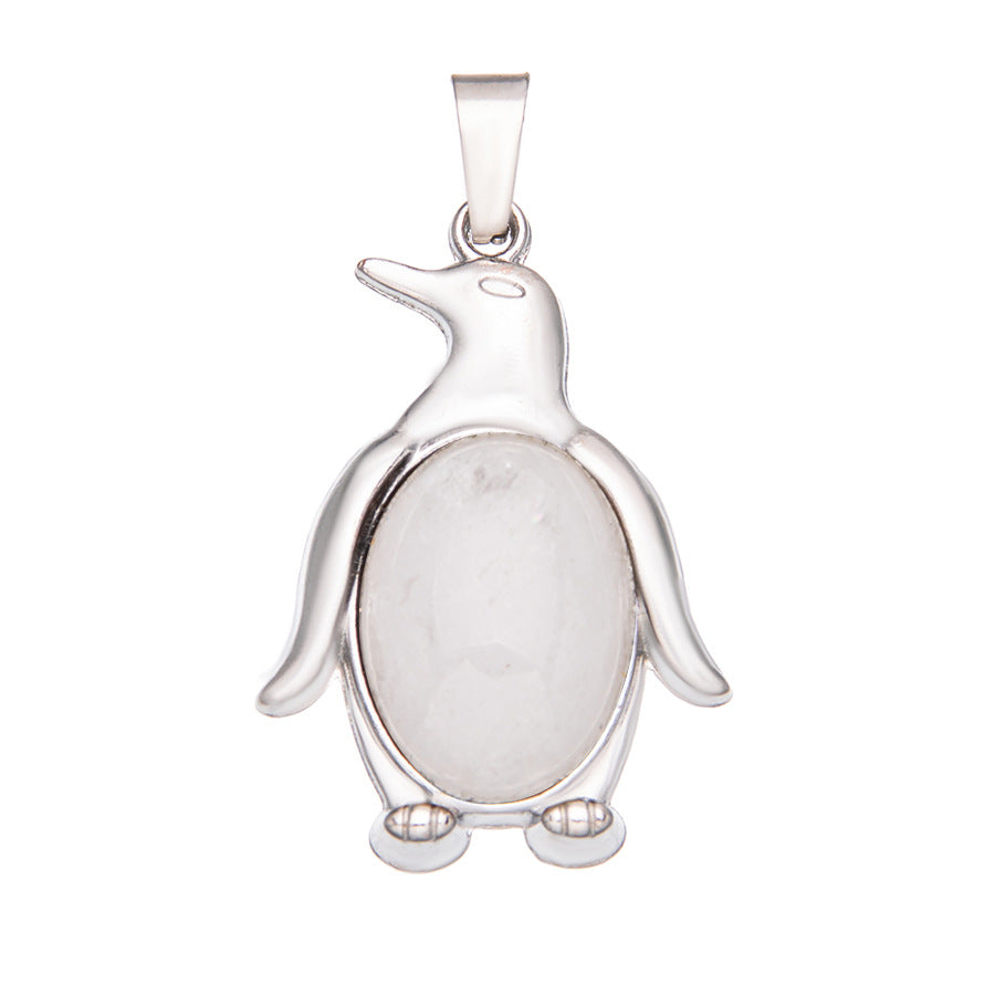 Agate alloy penguin inlaid gemstone crystal pendant