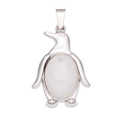 Agate alloy penguin inlaid gemstone crystal pendant