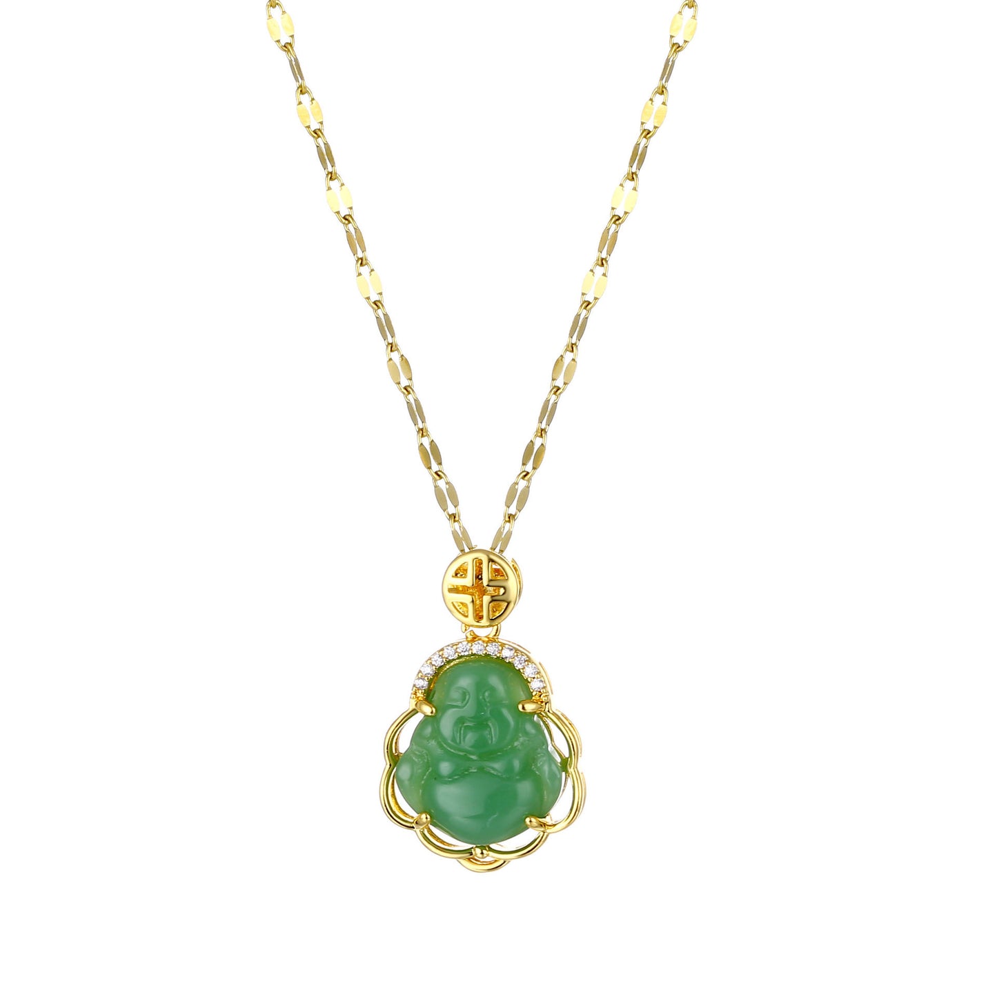 Maitreya Buddha Imitation Jade Titanium Steel Clavicle Necklace — Women's Light-Luxury