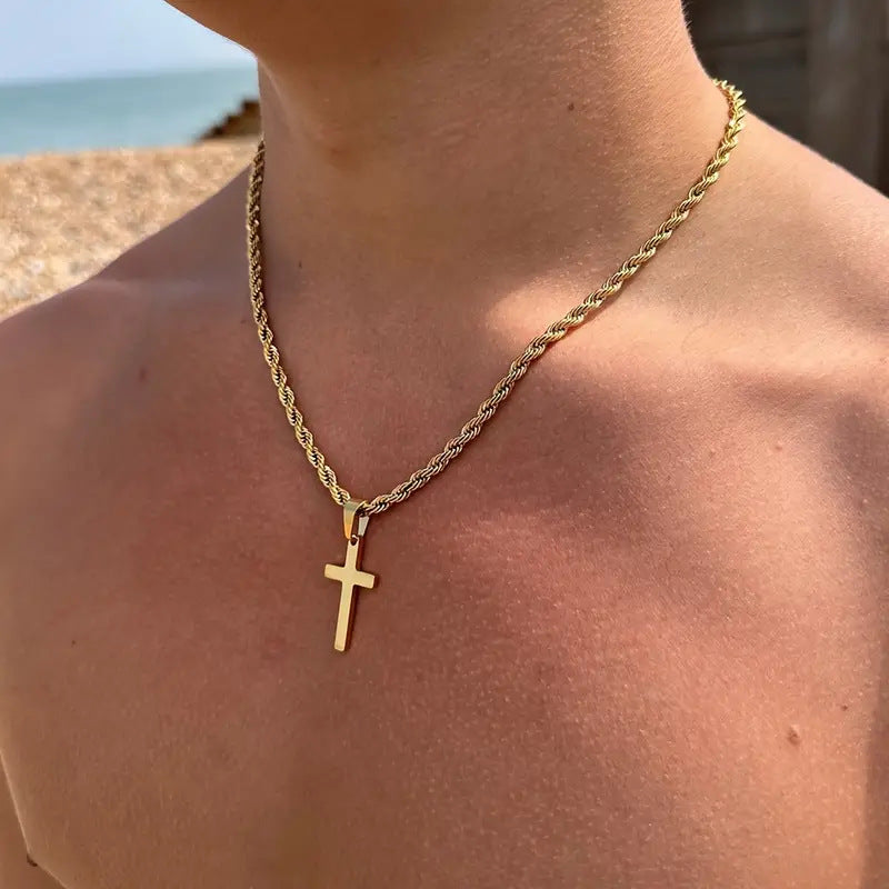 Men's Twist Chain Cross Necklace