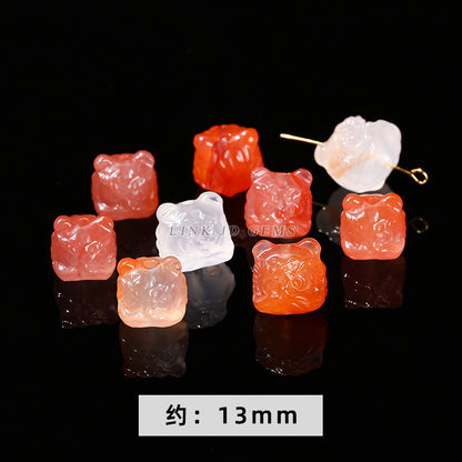 Cuentas sueltas con grabado de cabeza de león de obsidiana plateada y cristal 