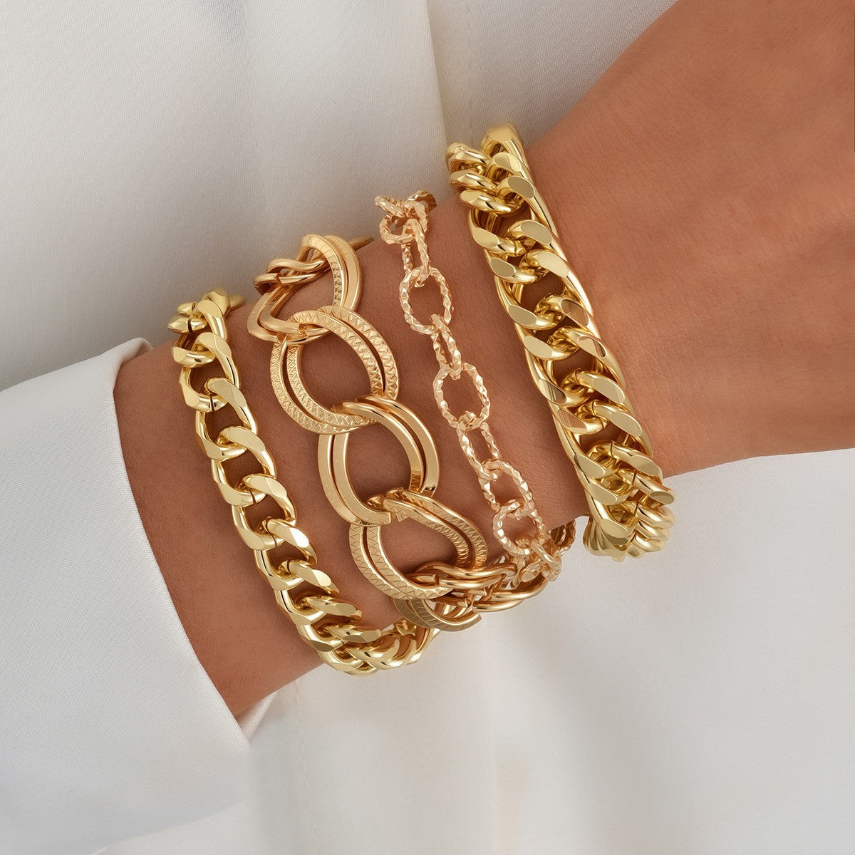 Exaggerated Aluminum & Iron Chain Bracelet Set