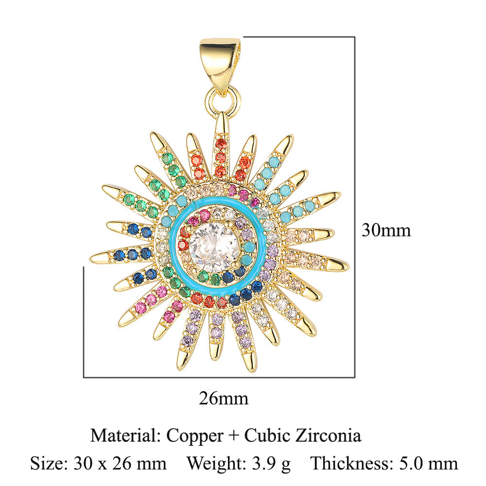 Colgante de cobre y circonita con forma de sol y loto de dinosaurio 