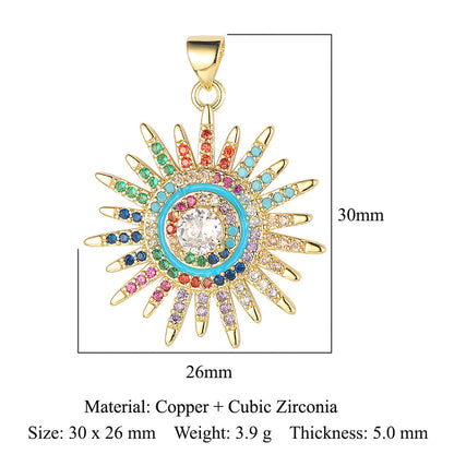 Colgante de cobre y circonita con forma de sol y loto de dinosaurio 