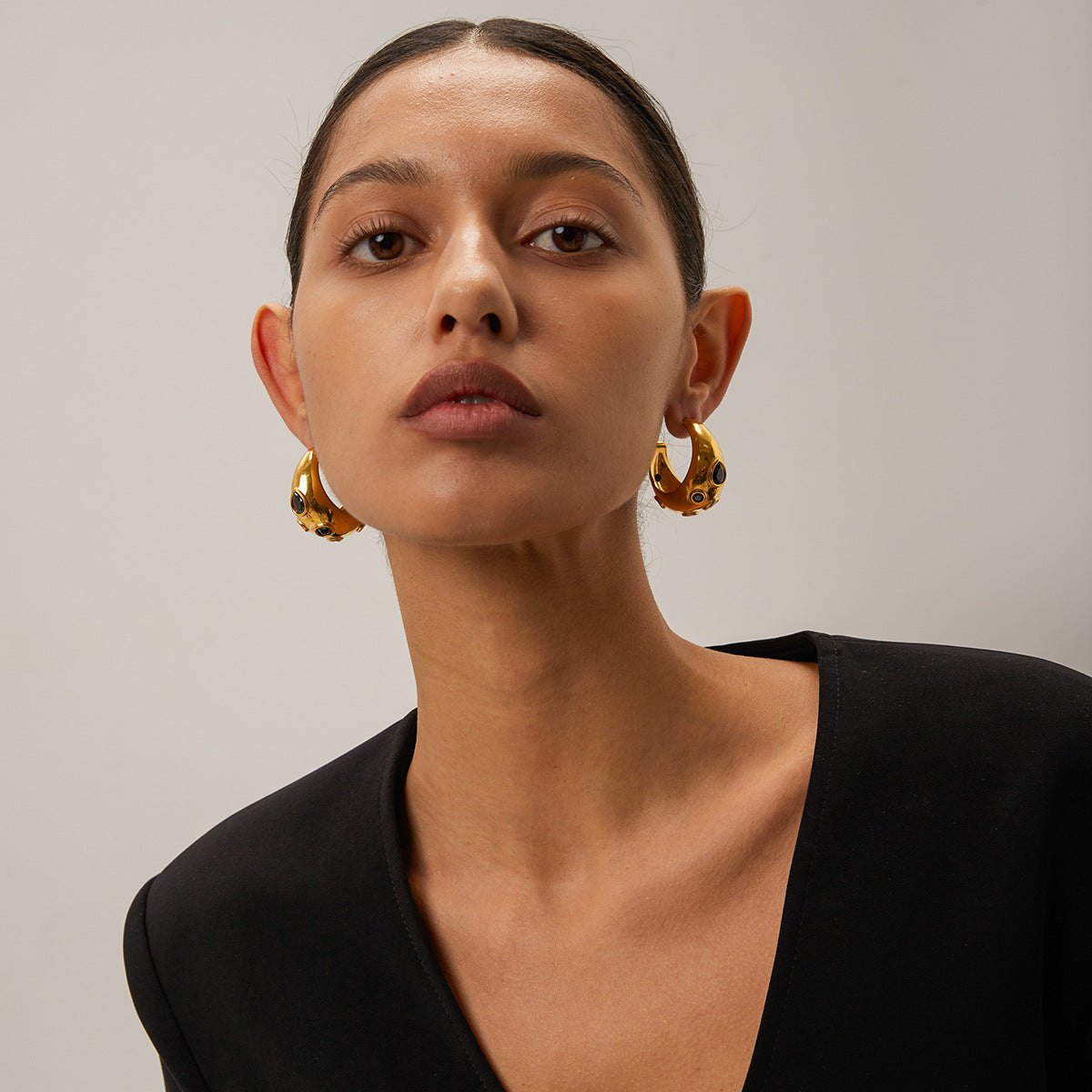 Black Zirconia Crescent Earrings