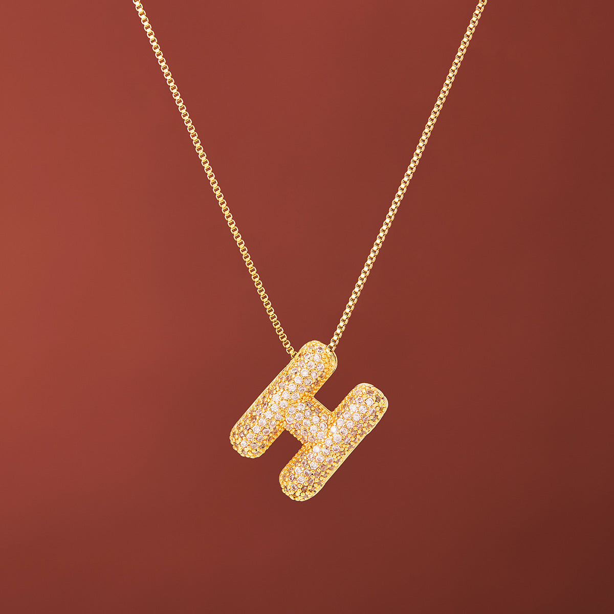 18K Gold-Plated Alphabet Necklace with Micro Zircon (Titanium Steel)