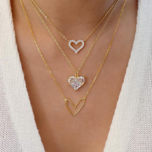 Multi-Layered Hollow Heart Snake Chain Necklace