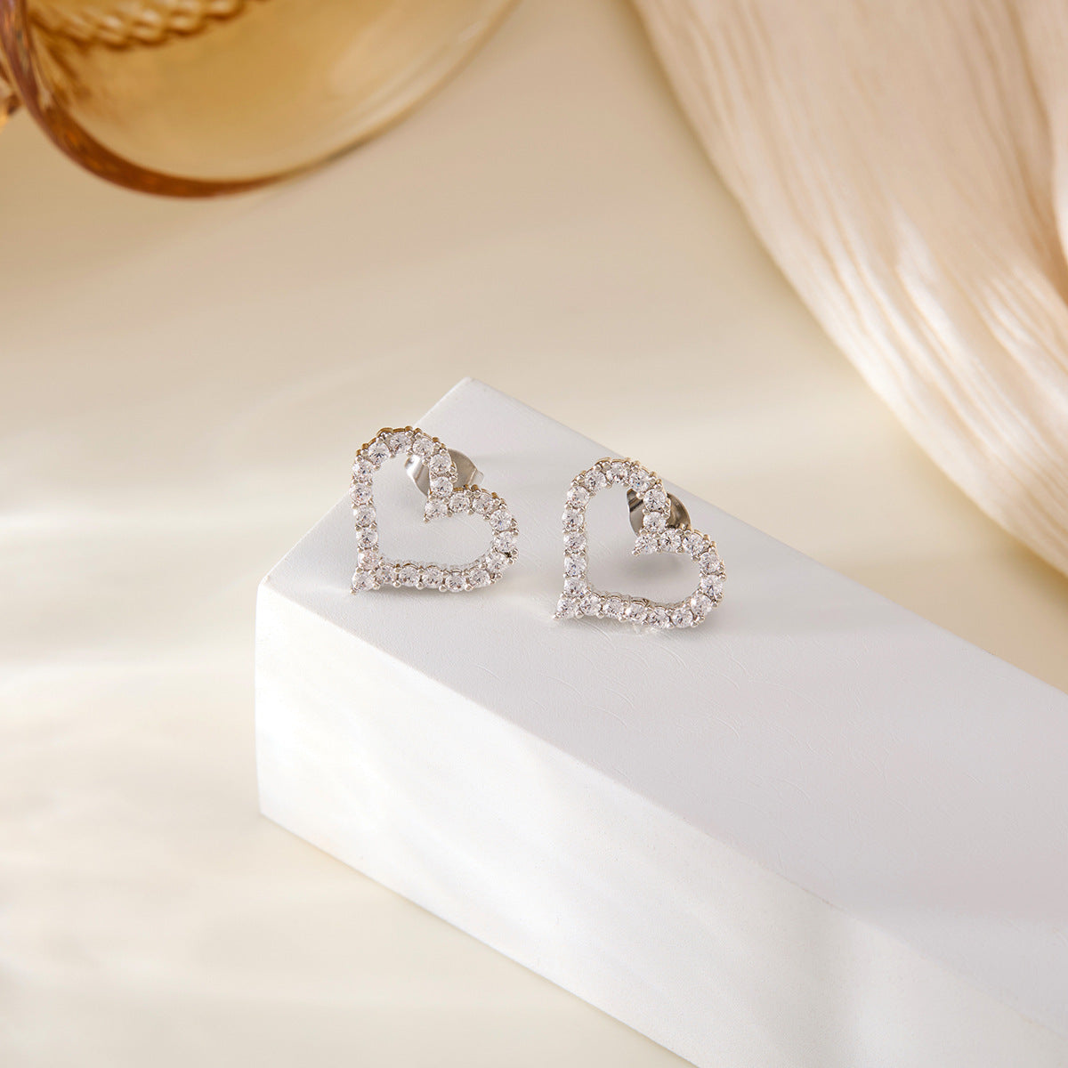 Korean Love Copper Stud Earrings for Women