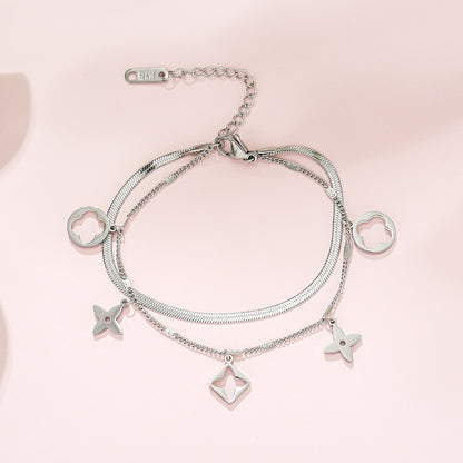 Double Clover Titanium Steel Bracelet