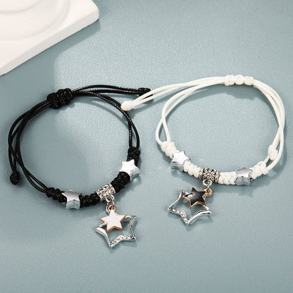 Par de pulseras extraíbles trenzadas en blanco y negro 