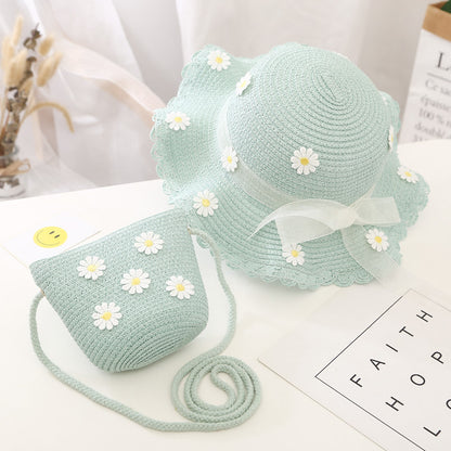 Conjunto de sombrero para el sol para niñas, nuevo bolso de paja de verano, princesa UV para bebés 