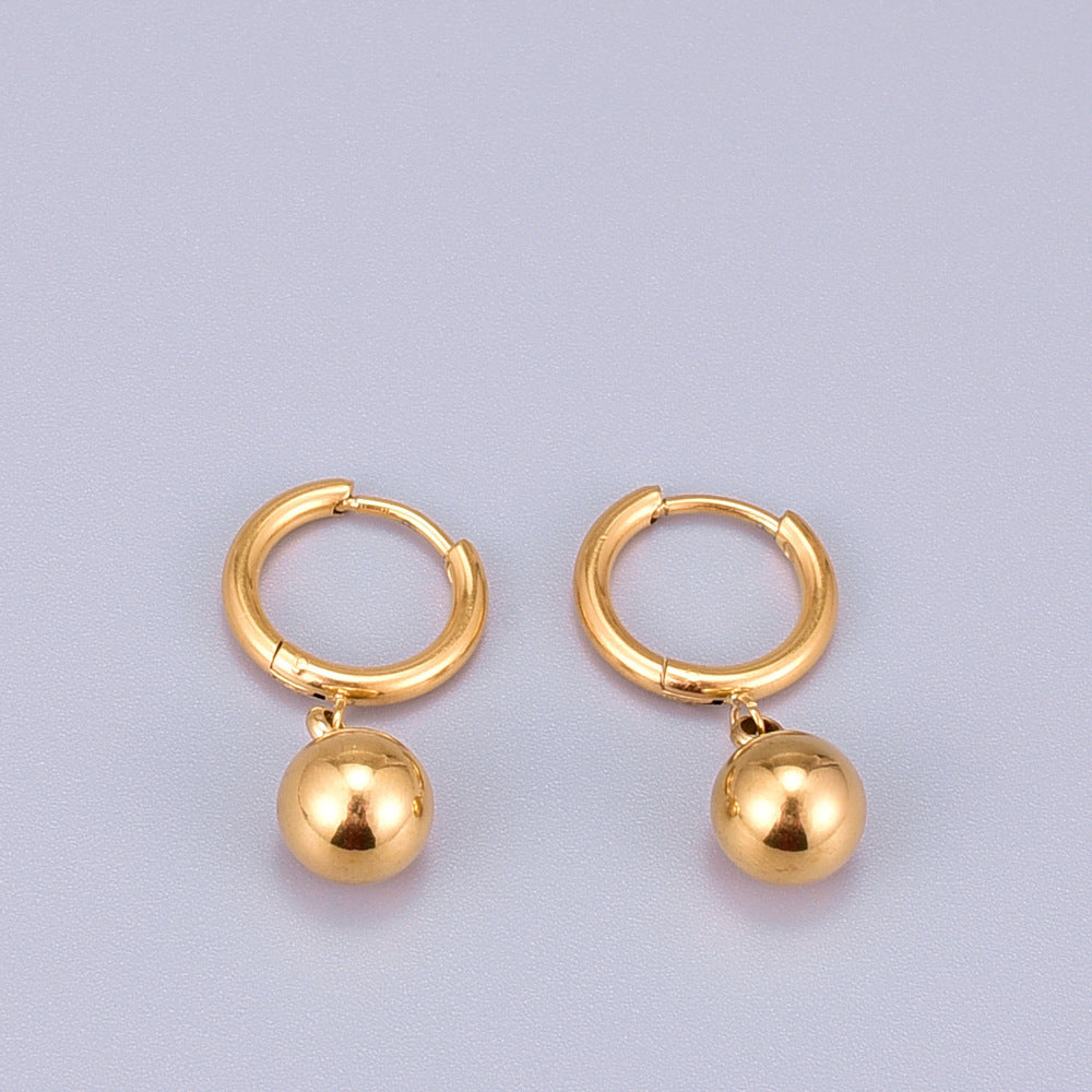 Non-fading titanium steel small round ball earrings