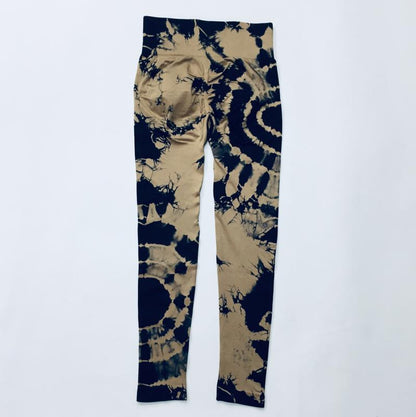 Pantalones de yoga teñidos anudados de cintura alta con trasero color melocotón sin costuras 