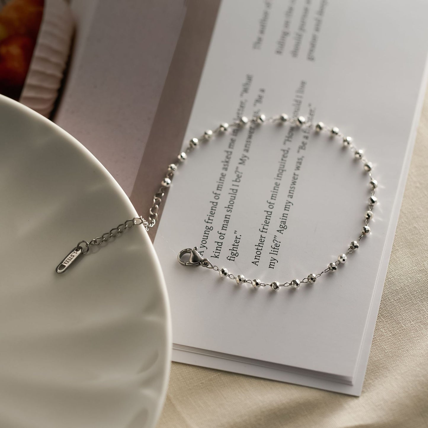 Women's Titanium Steel and Natural Stone Bead Bracelet — Water-Resistant, Non-Fading