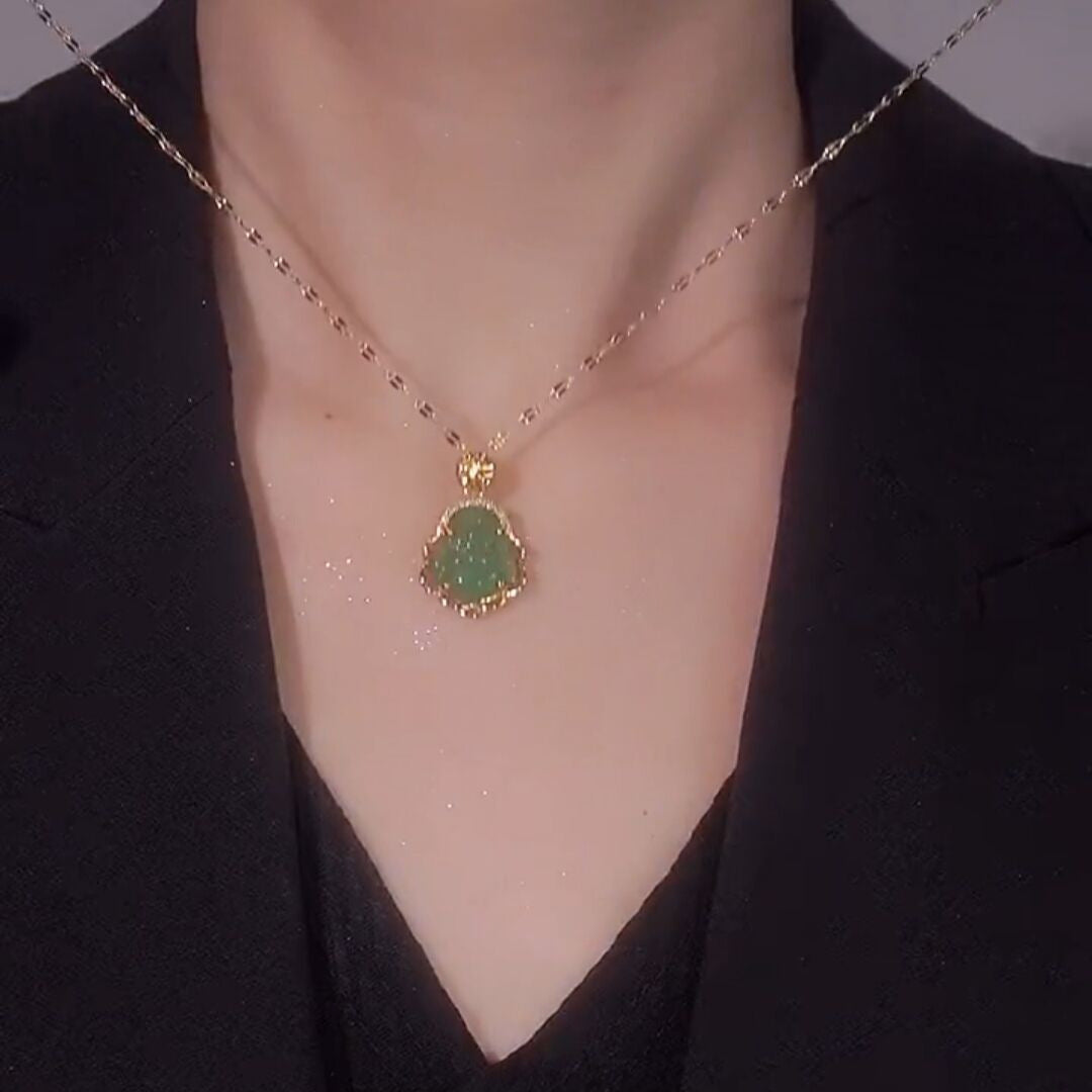 Maitreya Buddha Imitation Jade Titanium Steel Clavicle Necklace — Women's Light-Luxury