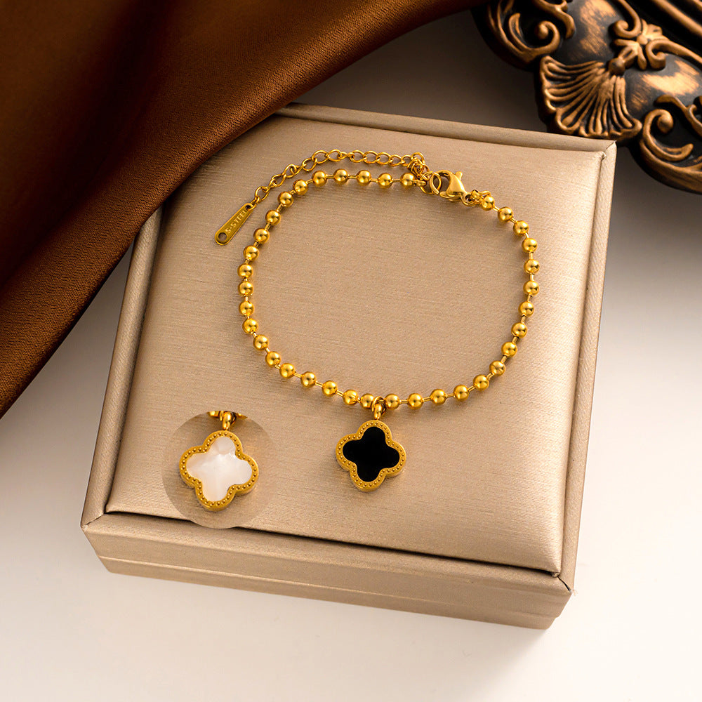 Pulseira feminina simples e chique de trevo de aço titânio - atacado 