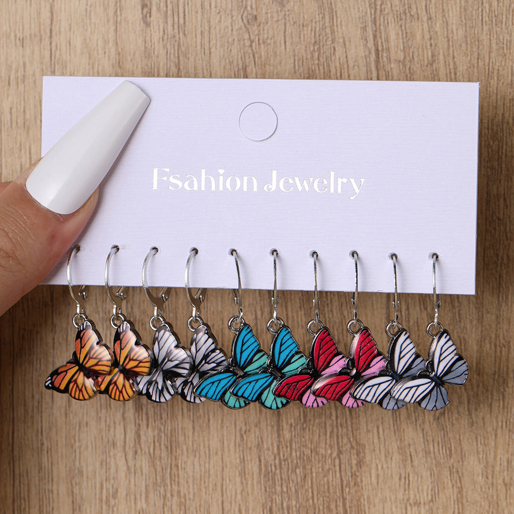 Oil Drop Butterfly Earring Set (5-piece)