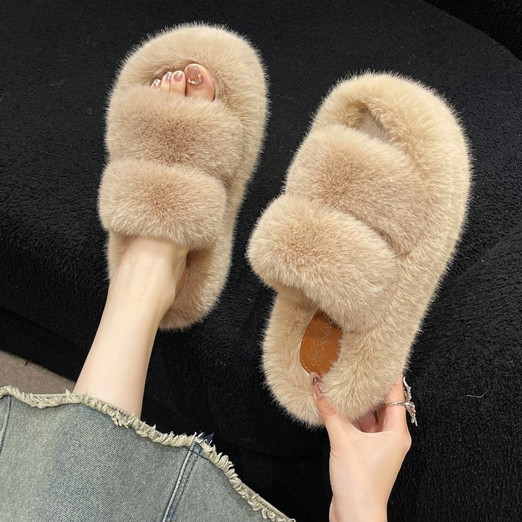 Double fluffy slippers