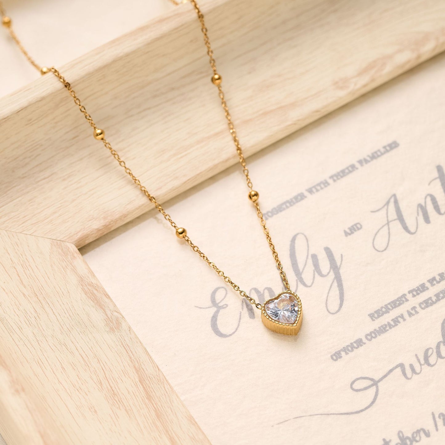 Stainless Steel 18K Gold Love Diamond Necklace