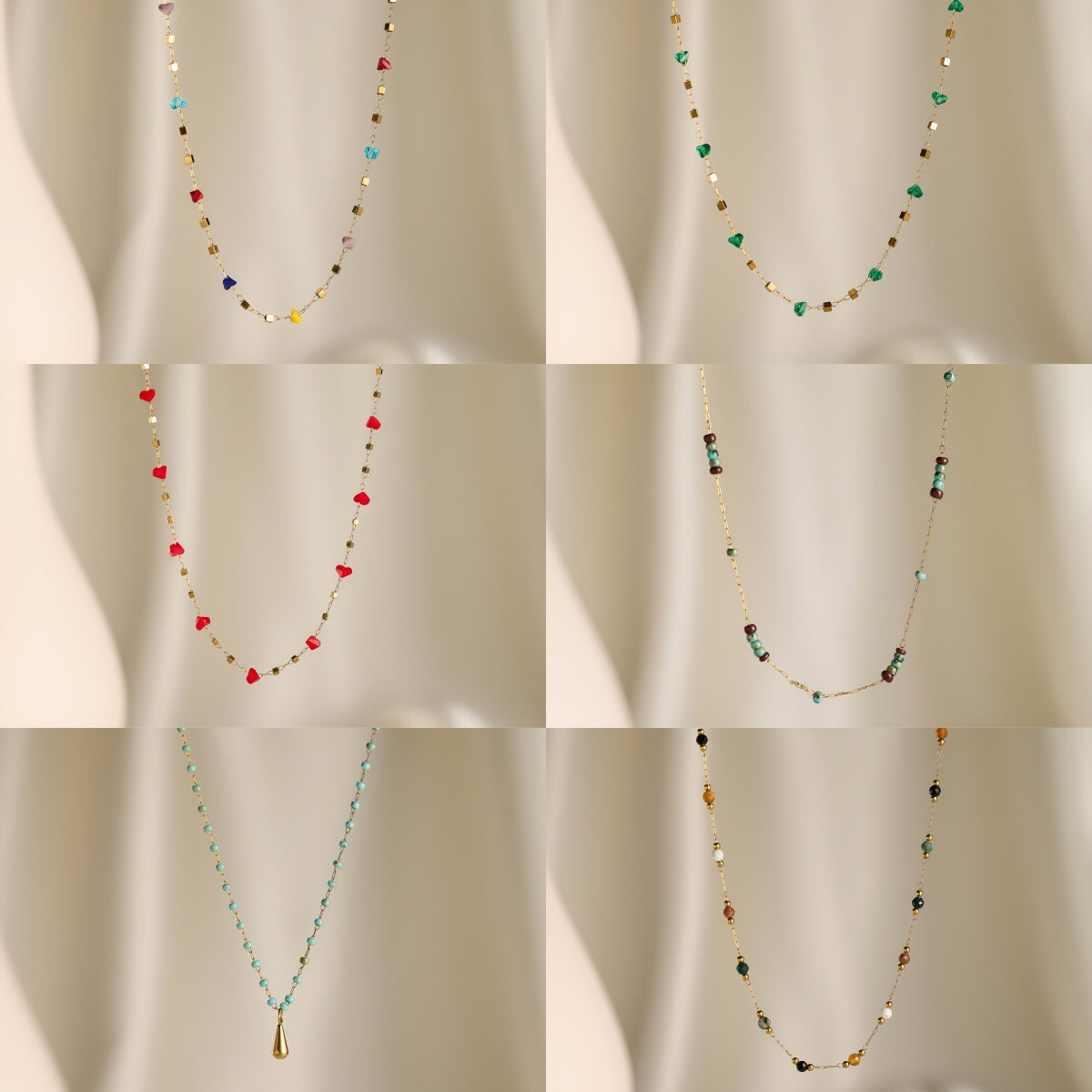 Natural Stone Geometric Necklace & Bracelet Set