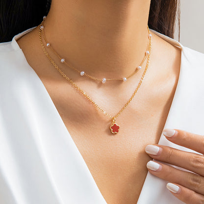 Collar sencillo de flores con cuentas de perlas de imitación 
