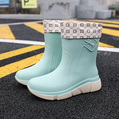 Rain boots women's middle tube outer wear thick bottom non-slip