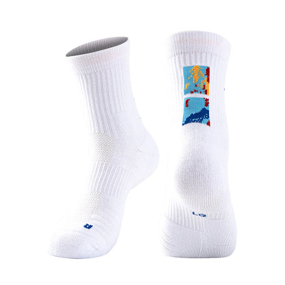 Adult Mid-Calf Gradient Basketball Socks Thick Sports Socks