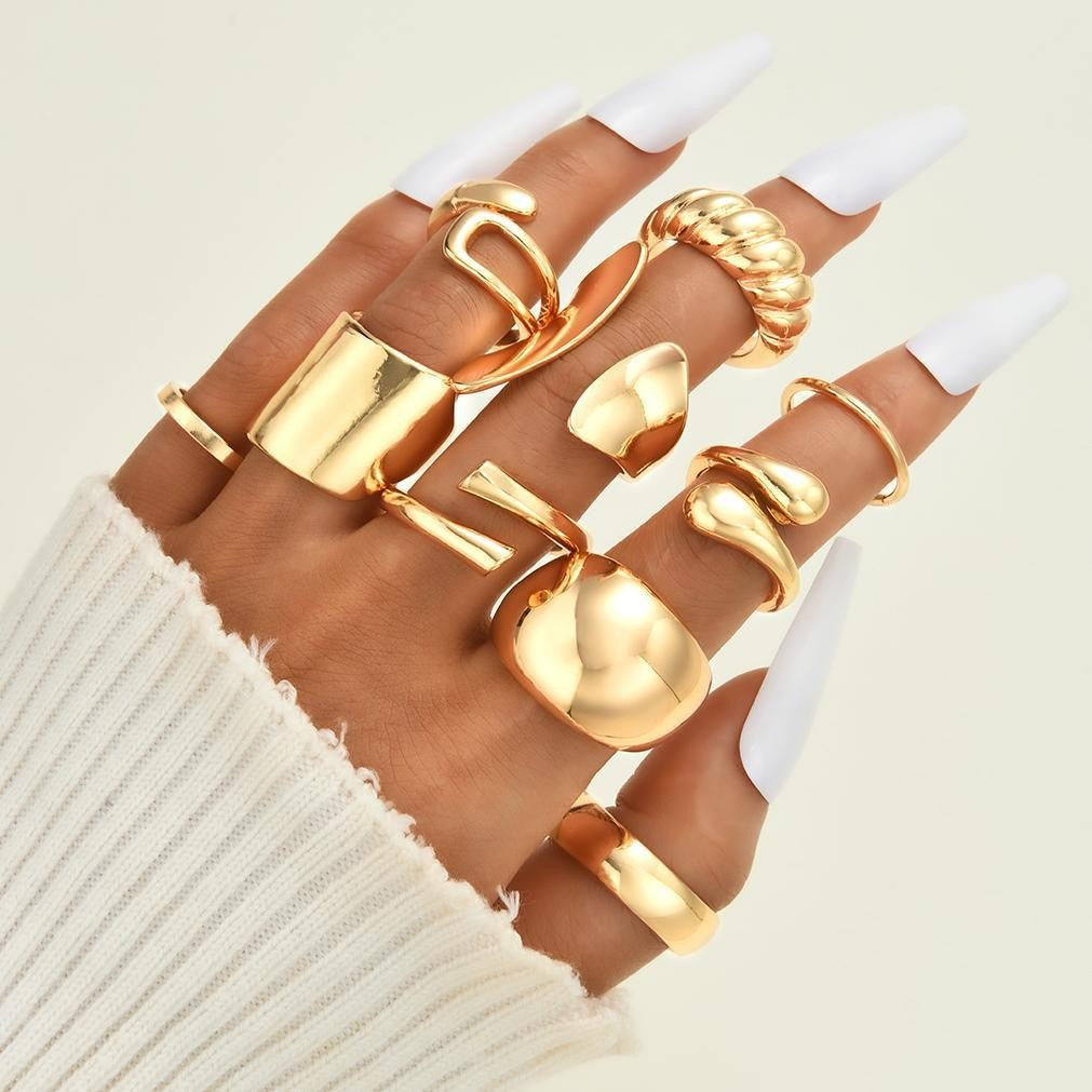 Irregular Pearl Gold-Plated 12-Piece Ring Set