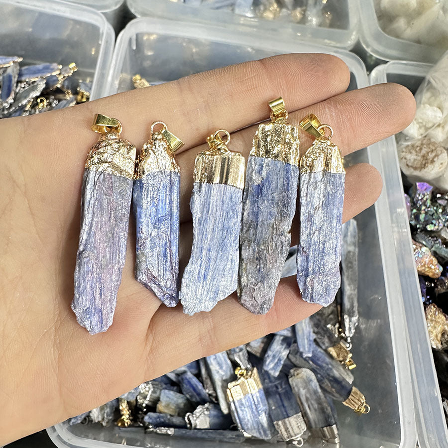 Blue Quartz Bar Inlaid Amethyst Black Diamond Pendant